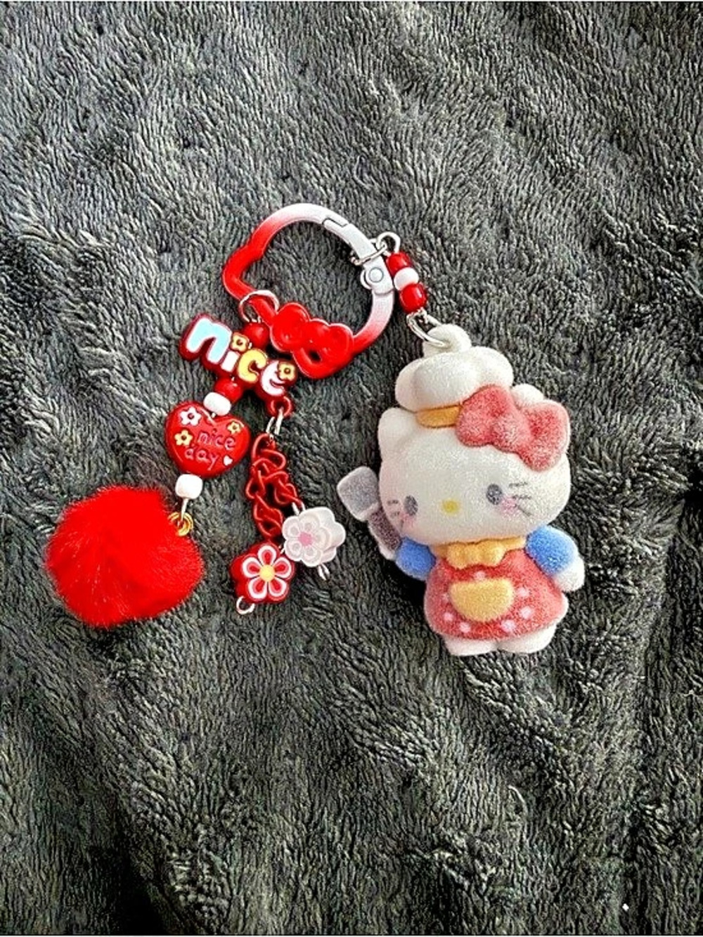 Hello Kitty Red & White Charm Keychain